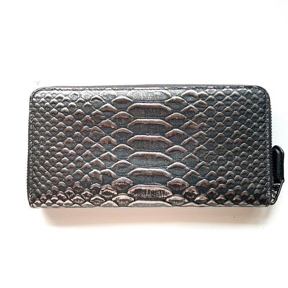 NEW UNUSED COACH ACCORDION ZIP WALLET IN EXOTIC EMBOSSED GUNMETAL LEATHER - Picture 4 of 5